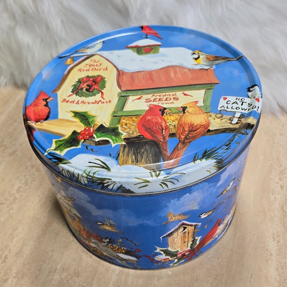 Red Bird Design VTG Popcorn Tin Houston Foods Co Franklin Park, IL - 10" x 7.25"
